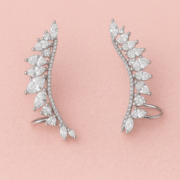 Brinco Ear Cuff Folhas | Ródio - Imagem 2