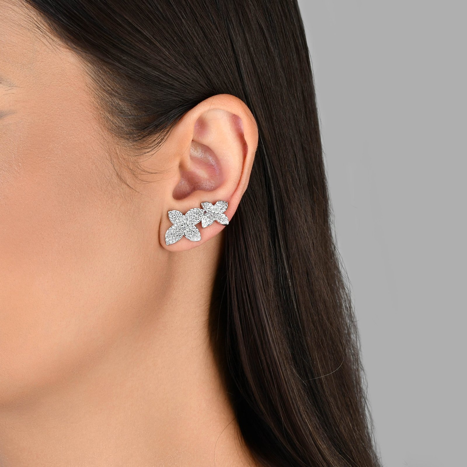 Brinco Ear Cuff Duo Flowers | Ródio